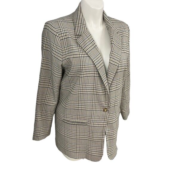 SO Blazer Womens Large Light Academia Jacket Work Office Casual Preppy Tan Plaid - Picture 7 of 16